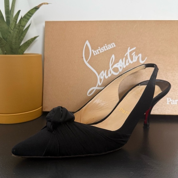 Christian Louboutin black satin Francaise slingback low heels - size 37.5 (US 7) - Picture 4 of 7